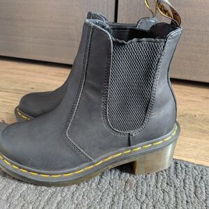Dr. Martens Black Ankle Boots with Yellow Stitching